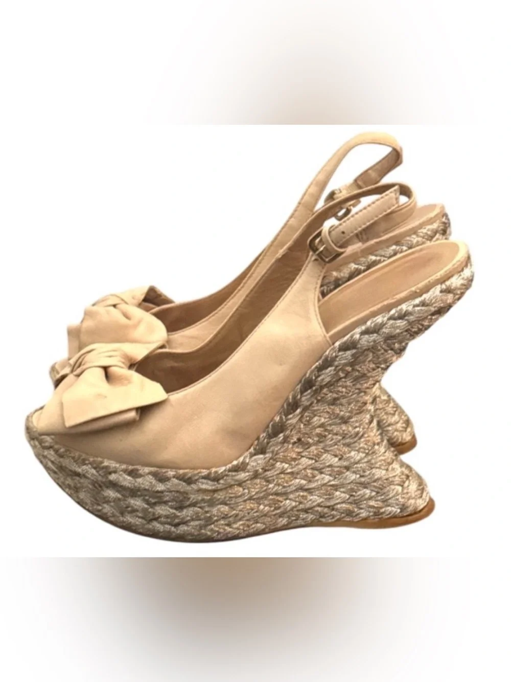 Authentic Stuart Weitzman luxury designer bow leather platform espadrilles Sz 8